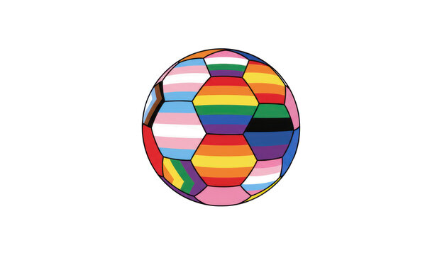 Colorful abstract soccer ball illustration, rainbow geometric football pattern, vibrant sport design on white background PNG