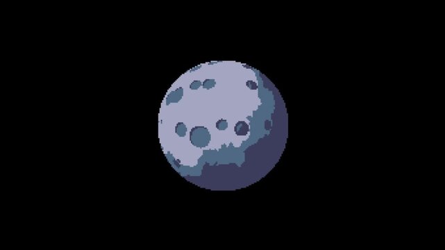 moon rotation idle animation in pixel art style with black screen background