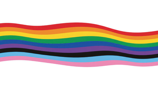 Colorful rainbow wave border on white, pride spectrum stripe banner, abstract wavy line background for design PNG