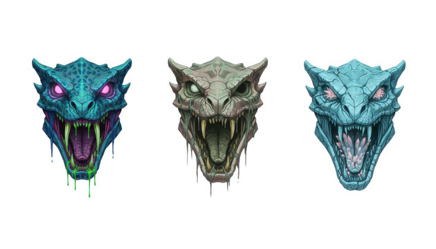 Set of Three Fierce Fantasy Dragon Monster Heads