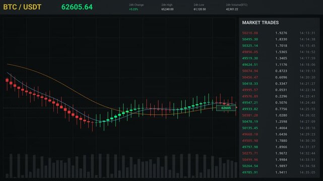 Cryptocurrency Trading Terminal Interface Showing Live Market Price Chart and Trades
