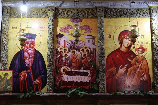Icons in the Church of the Sleeping Saint Mary Apolonia Albania