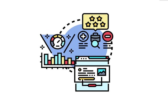 Benchmarking results analysis concept evaluating business performance, comparing competitor data, and optimizing strategy using charts, ratings, and web interface analytics