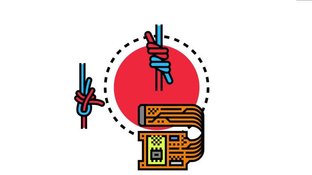 Bend color icon showing flexible cables and ropes in various bent and knotted configurations, symbolizing different types of connections and adaptability
