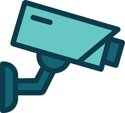A stylized flat vector icon of a security surveillance camera mounted on a wall for monitoring purposes