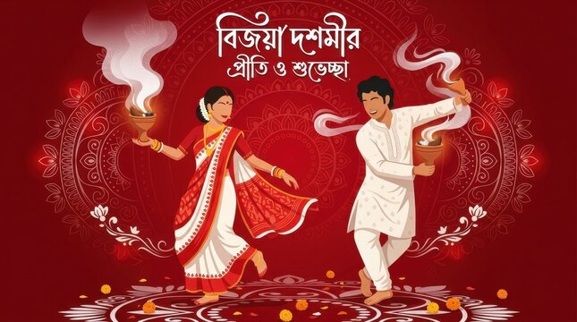 Traditional Bengali Couple Dancing for Bijoya Dashami