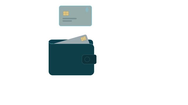 Wallet card payment animation, contactless transaction with terminal, fintech motion graphic loop