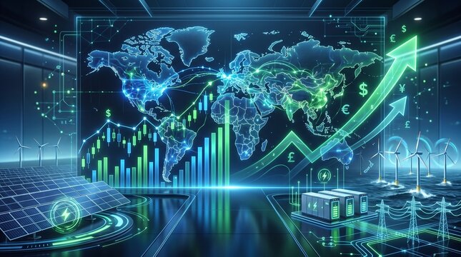 Rising World Electricity Prices with Renewable Energy Market Growth Illustration