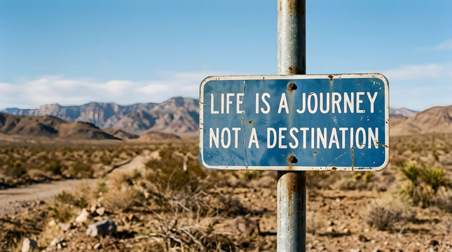 Weathered sign with arid outdoor setting