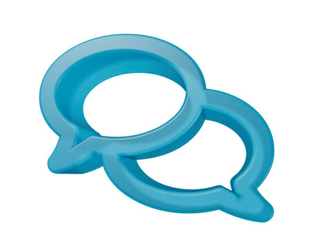 Isolated 3d glossy blue speech bubble icons representing communication and chat transparent background