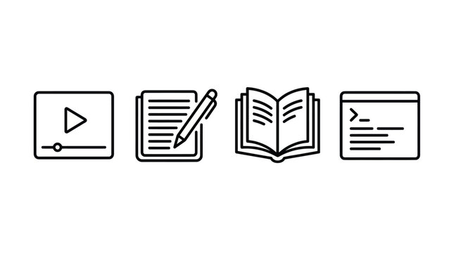 Digital content and media creation line icons
