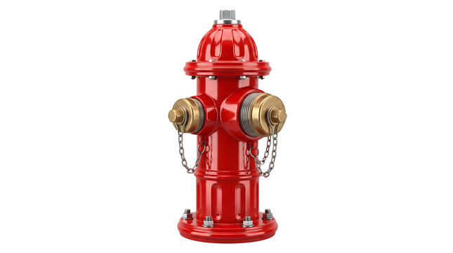 Bright red fire hydrant for emergency water supply on city street isolated on transparent background