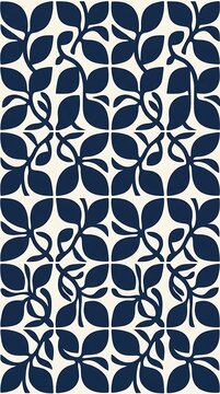 Navy blue botanical leaf pattern in repeating tile design