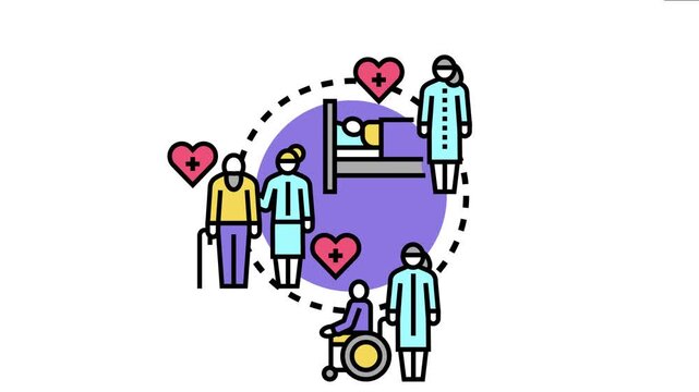 Medical personnel delivering comprehensive patient assistance, care, and support to individuals with diverse needs including the elderly, disabled, and bedridden, symbolizing health services