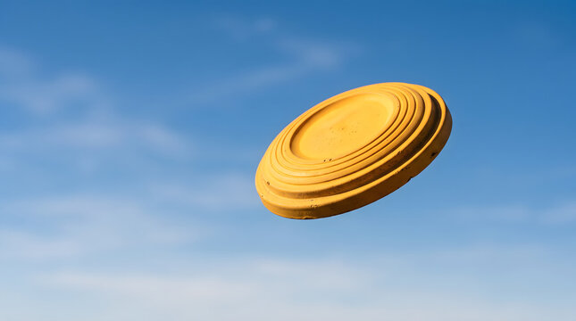 Yellow Clay Pigeon Target Against Clear Blue Sky