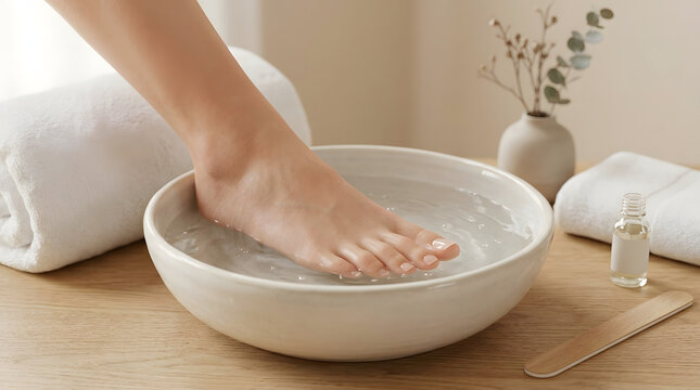 Feet soaking in warm water for relaxation
