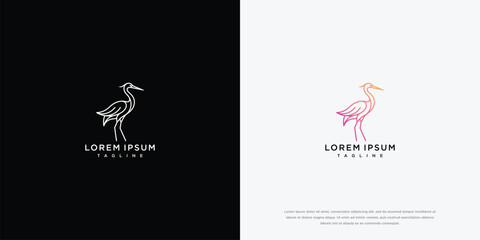 Naklejka premium Minimalist Crane Bird Logo Design - Black and White/Color Variations
