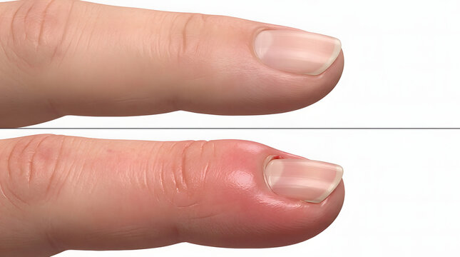 Close-up of fingernail with small hole and hangnail
