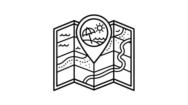 Folded map with tropical destination pin icon