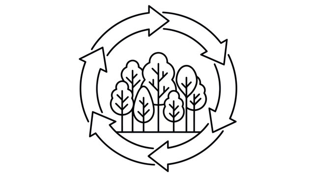 Forest ecosystem recycling symbol line art