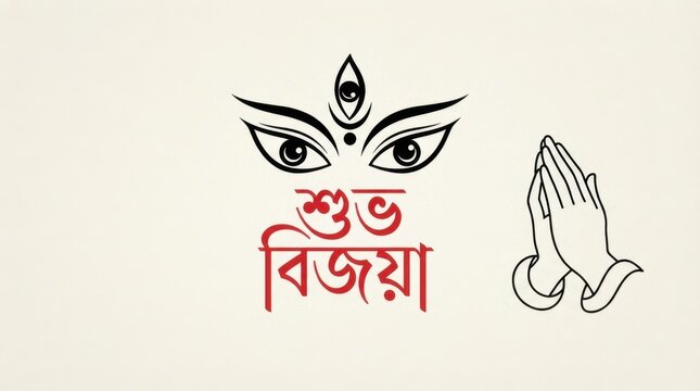 Subho Bijoya Goddess Eyes and Prayer Hands Greeting