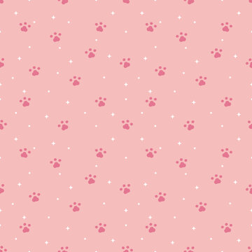 Pink Dog Paw Seamless Pattern with Cute Pastel Background