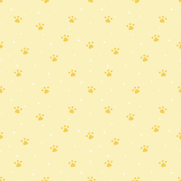 Yellow Dog Paw Seamless Pattern with Cute Pastel Background