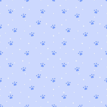Blue Dog Paw Seamless Pattern with Cute Pastel Background