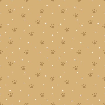 Brown Dog Paw Seamless Pattern with Cute Pastel Background