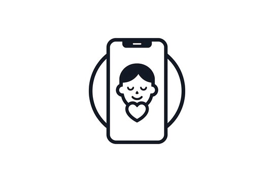 Mental wellbeing icon depicting a face with a heart presented in a flat black style. 