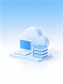 Cloud computing concept with laptop and books