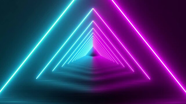 looped 3d tunnel animation, neon tunnel with rotating triangle frames. Abstract cycled background with alpha channel