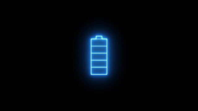 Battery fast charging animation, Glowing animated battery icon. Abstract sign of the neon battery charging