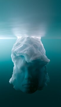 Submerged iceberg portrait evokes hidden depths serene emotion ethereal underwater beauty