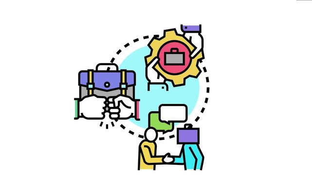 Business people collaborating on a creative project, symbolizing teamwork, innovation, and mutual growth through a bidirectional exchange of ideas and resources for common goals