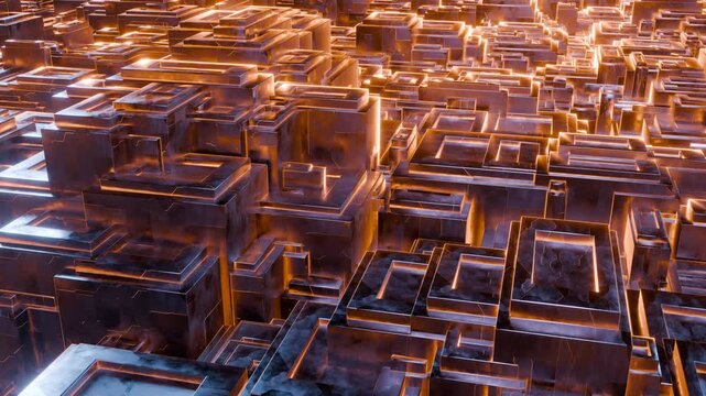 Futuristic glowing Sci Fi building structures 3D loop animation