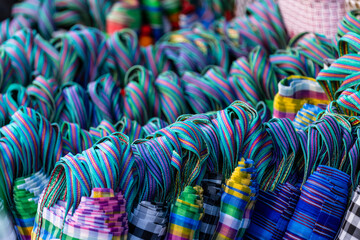Naklejka premium Colorful Woven Shopping Bags at Dihua Street