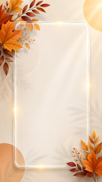 Elegant Autumn Background with Glassmorphism Frame and Maple Leaves