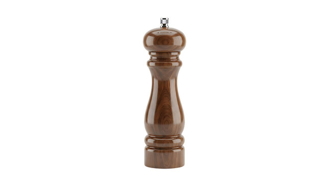 Classic wooden pepper grinder for seasoning food in the kitchen isolated on transparent background