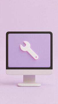 Computer monitor with wrench icon on screen symbolizing repair or maintenance