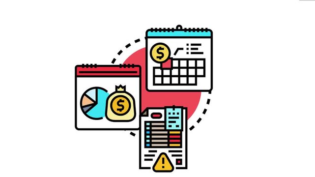 Bill payment management concept illustrates financial planning, budgeting, and timely debt organization process with calendars, money, and document icons, highlighting deadline and budget adherence