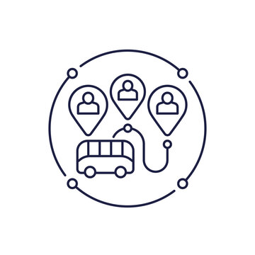 Bus icon with passengers and route in line design