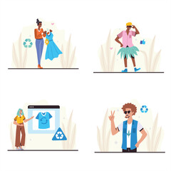 Fototapeta premium Sustainable Fashion Recycling and Eco Clothing Illustration Collection