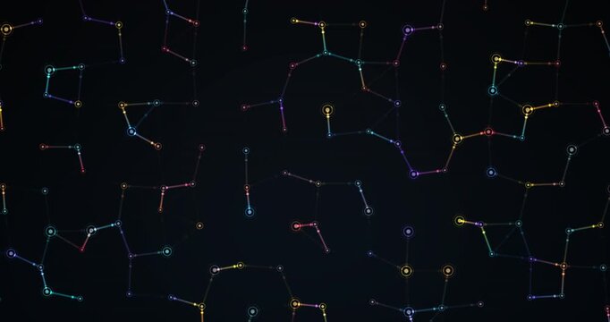 Abstract digital background with colorful connected constellation nodes on a dark space backdrop