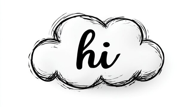 Handwritten hi message inside a white cloud with a sketched black border
