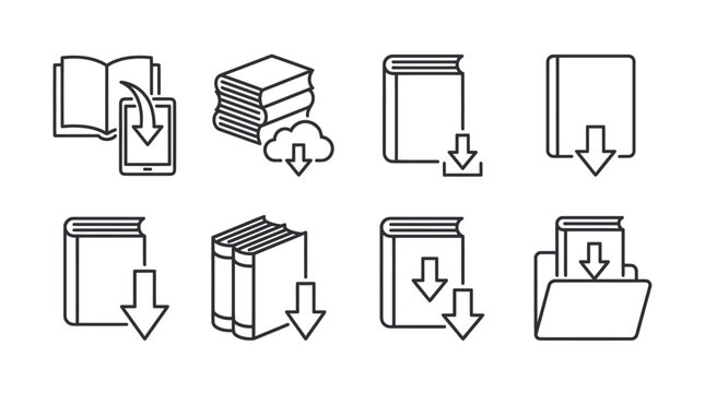 Digital library e-book and document download icons.