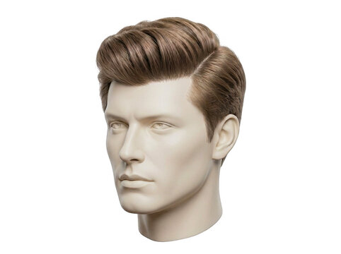 Head of a male mannequin with stylish brown combed hair isolated on a white background hair styling hairstyles