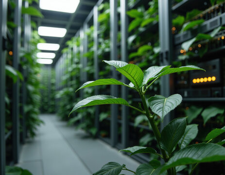 Modern High Tech Vertical Farm Facility Growing Green Plants Under LED Lighting
