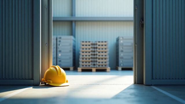 Hard Hat Near Factory Gate Industrial Safety Stock Photo