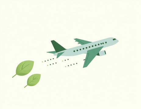 Green Eco Friendly Airplane Flying with Leaves Concept Vector Illustration for Sustainable Aviation